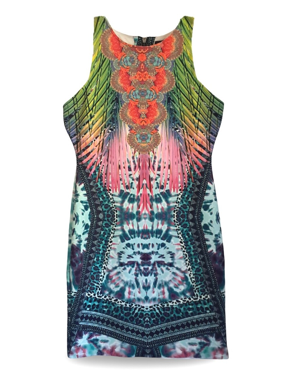 Hale Bob Sleeveless Kaleidoscope Multi-Print Lined Sheath Dress Size Large EUC